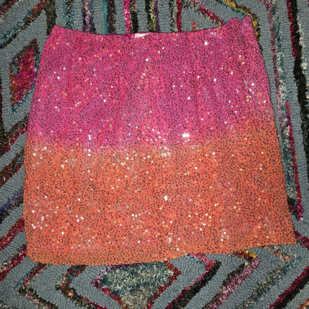 NWT Monique Leshman Sequin Pink and Orange Sherbert Color Skirt Size‎ MD